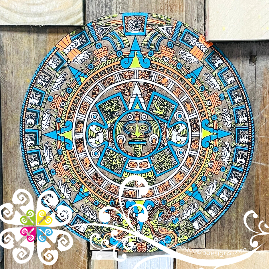 Wood Square Aztec Calendar - Wall Art