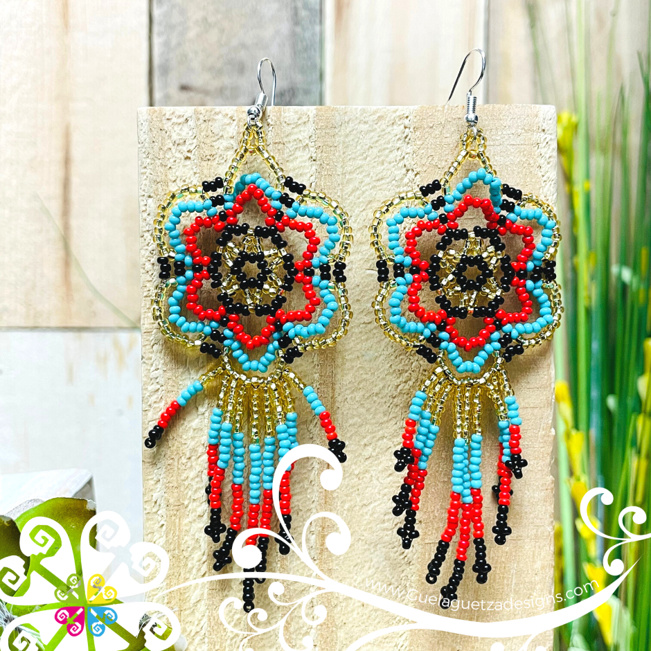 Beaded Geranium Flower Earrings