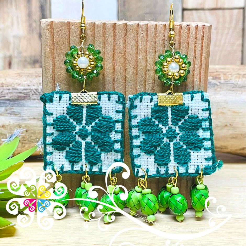 Embroidered Daisy- Palm Earrings