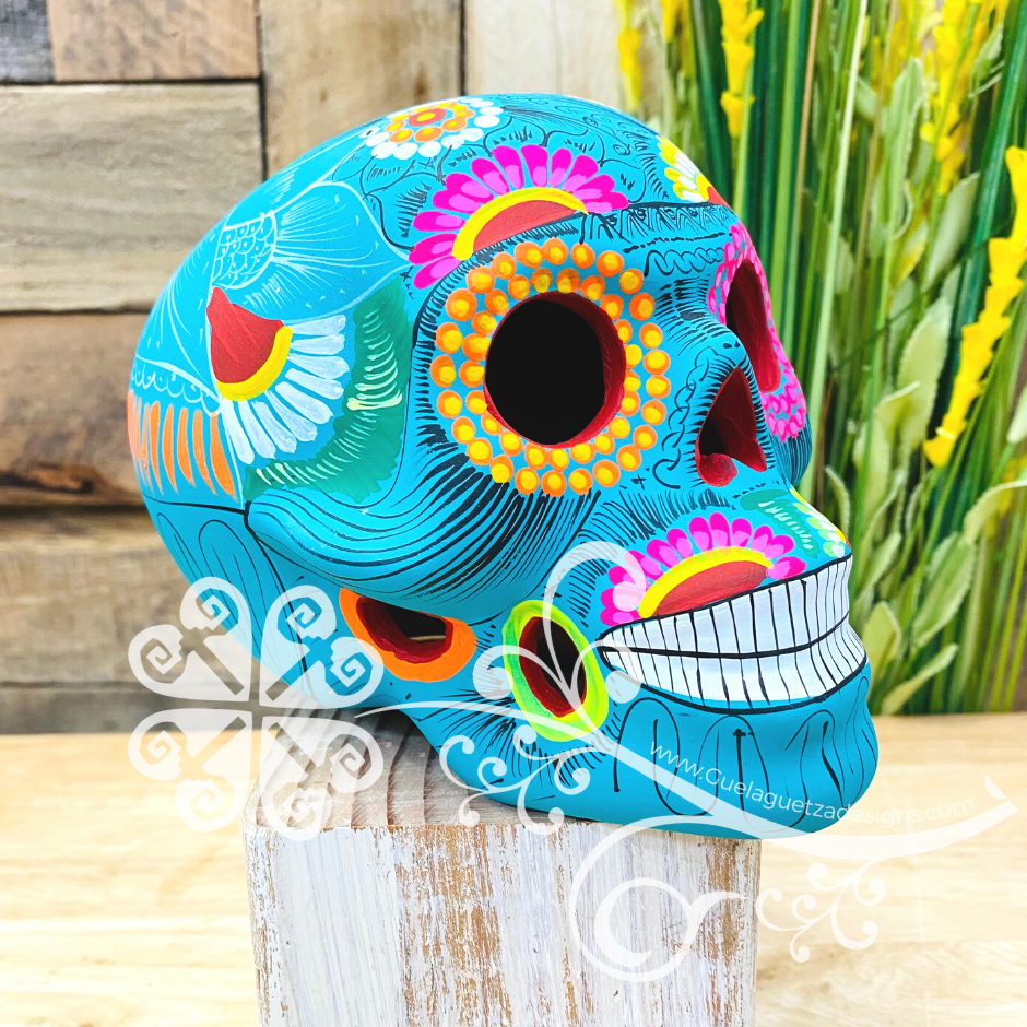 Extra Large Multicolor Hand Painted Sugar Skull  - Calaverita Guerrero