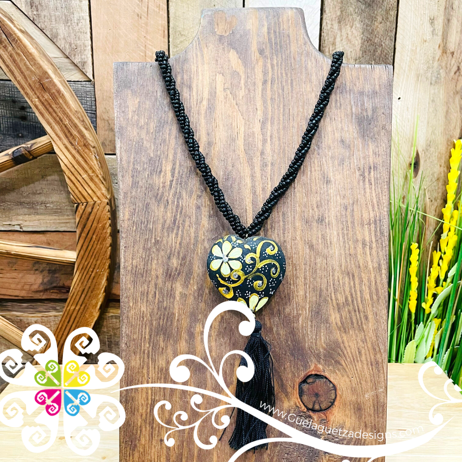 Black with Gold Yoselin Heart Necklace - Artisan Necklace