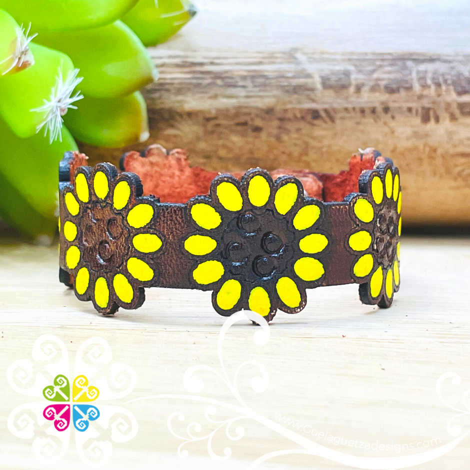 Large Sunflower Leather Bracelet - Kids Bracelet