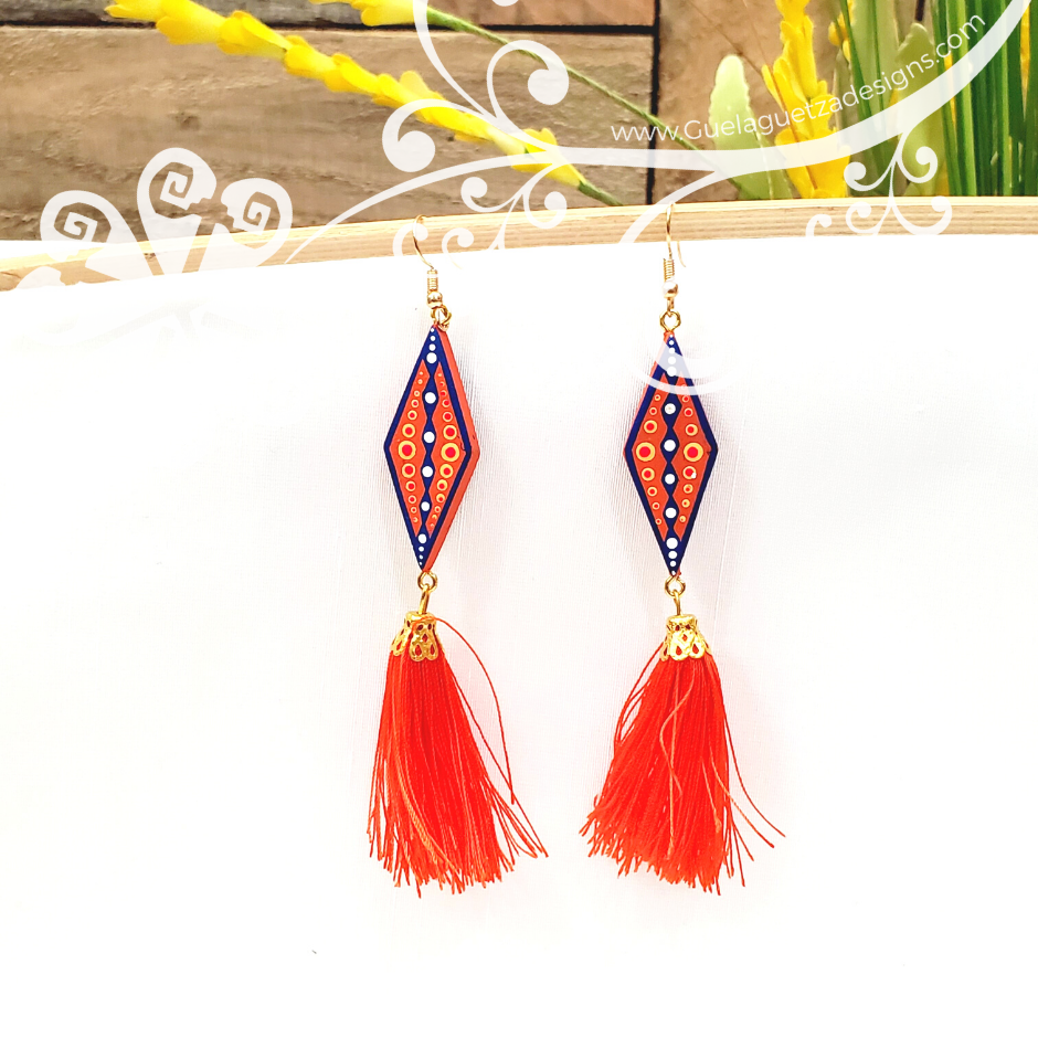 Fine Hand Painted Earrings - Rhombus