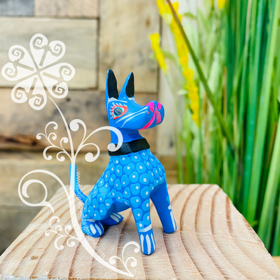 Mini Dog Schnauzer Alebrije Handcarve Wood Decoration Figure