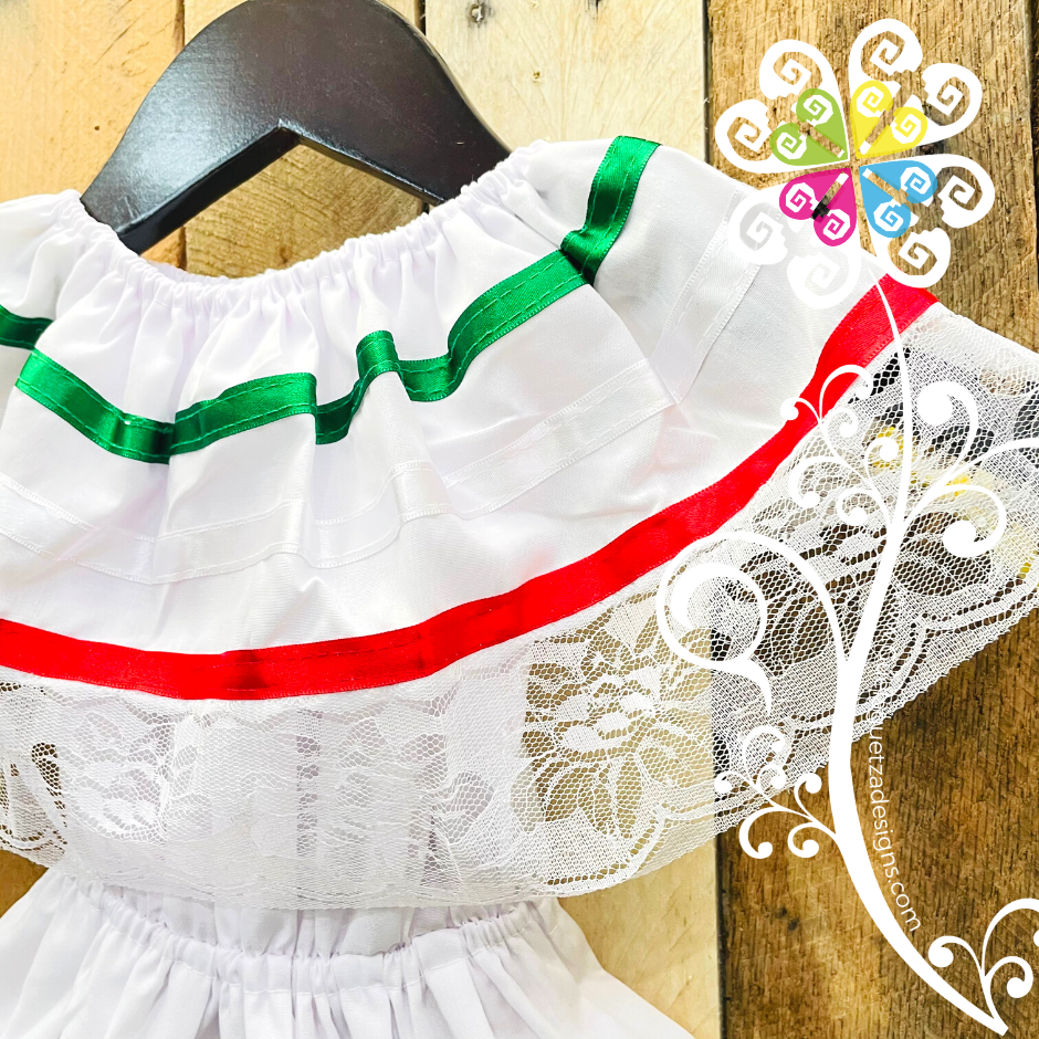 White Bandera Children Dress - Mexican Campesino Dress