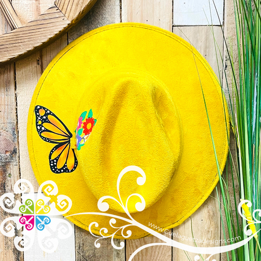 Canary Yellow Sencillo Velvet Hat - Hand Painted Fall Hat