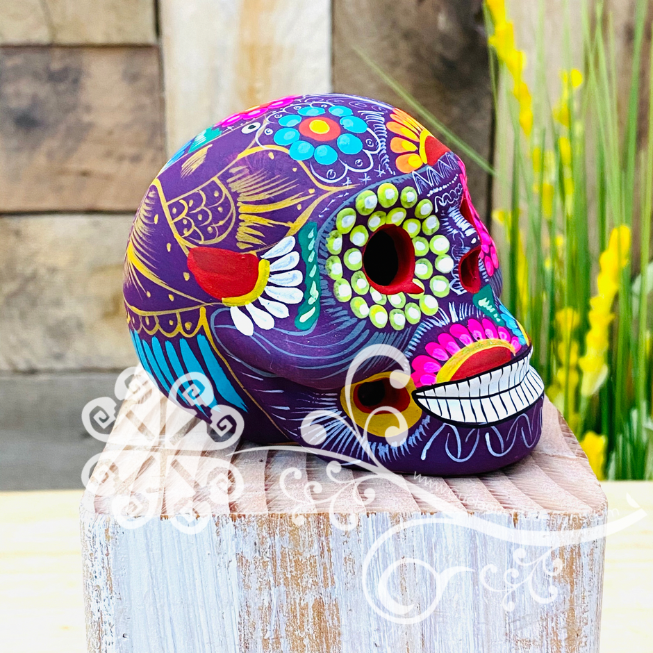 Small Multicolor Hand Painted Sugar Skull  - Calaverita Guerrero