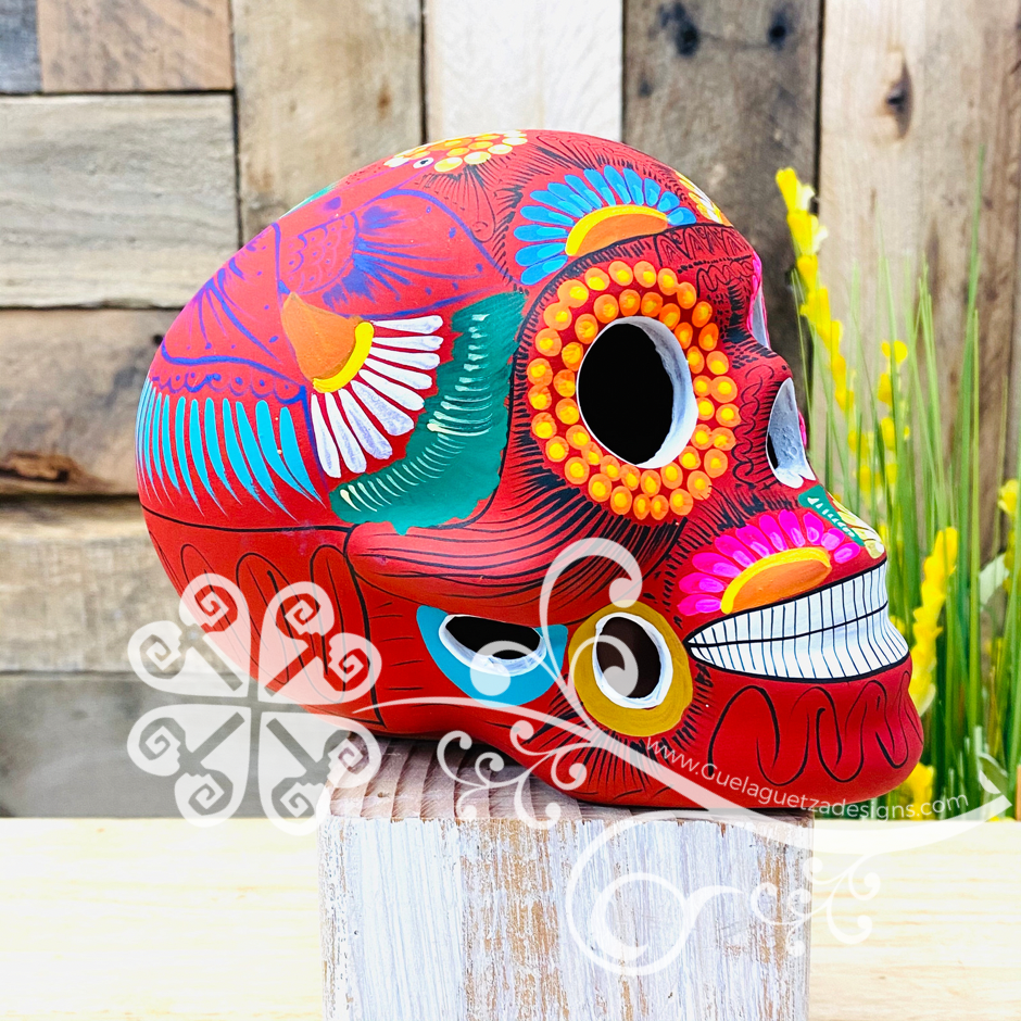 Extra Large Multicolor Hand Painted Sugar Skull  - Calaverita Guerrero