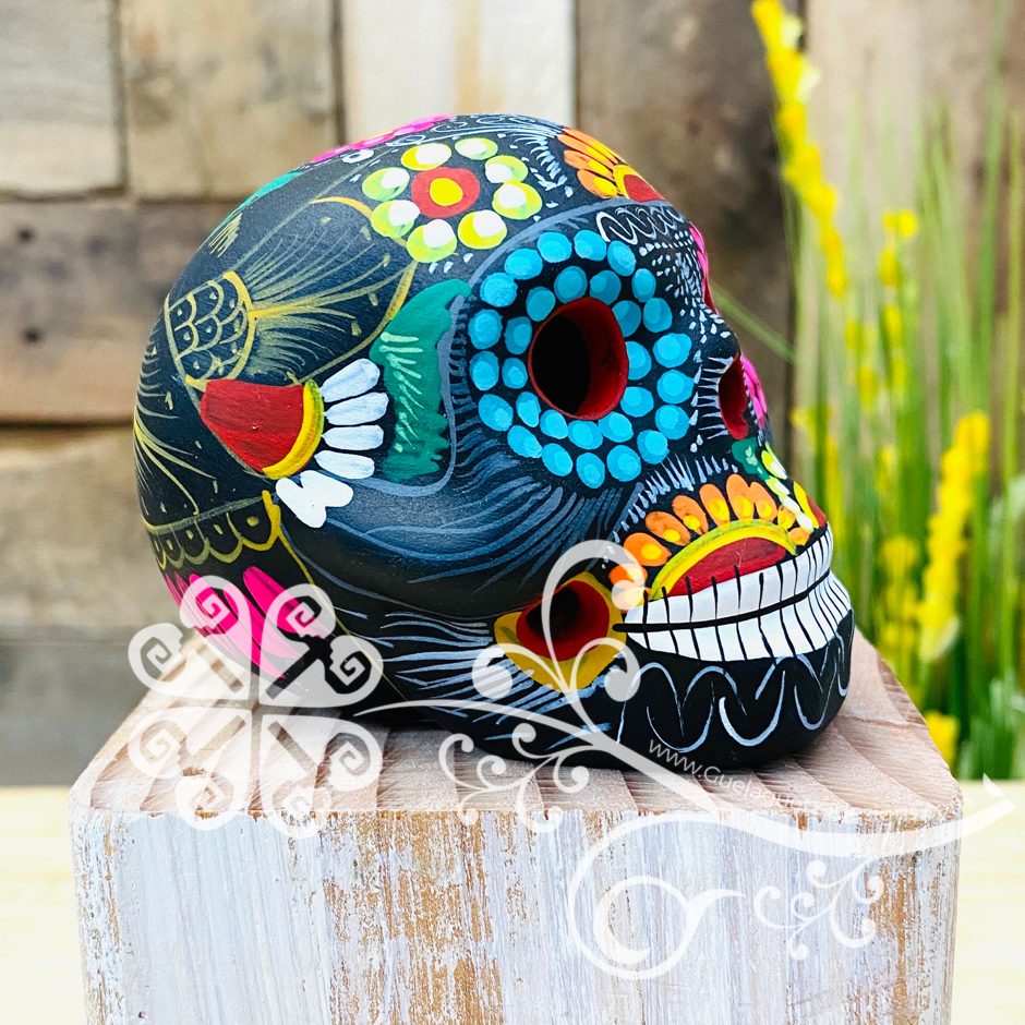 Small Multicolor Hand Painted Sugar Skull  - Calaverita Guerrero