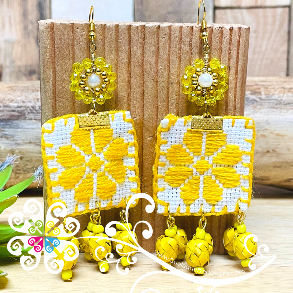 Embroidered Daisy- Palm Earrings