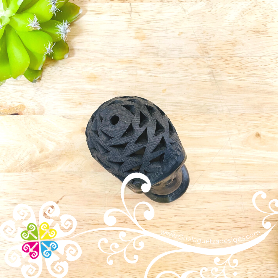 Small Calado Skull  - Black Clay Oaxaca