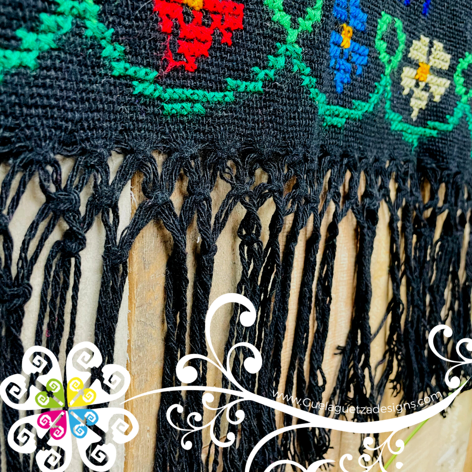 Black Peacock Embroider Long Poncho - Gaban