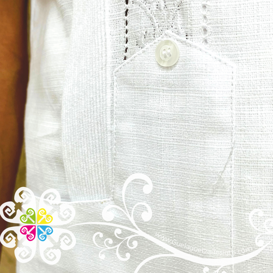 White Short Sleeve Guayabera - Linen Guayabera