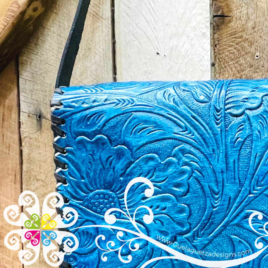 Floral Stamping Leather Crossbody - Carteron de Piel