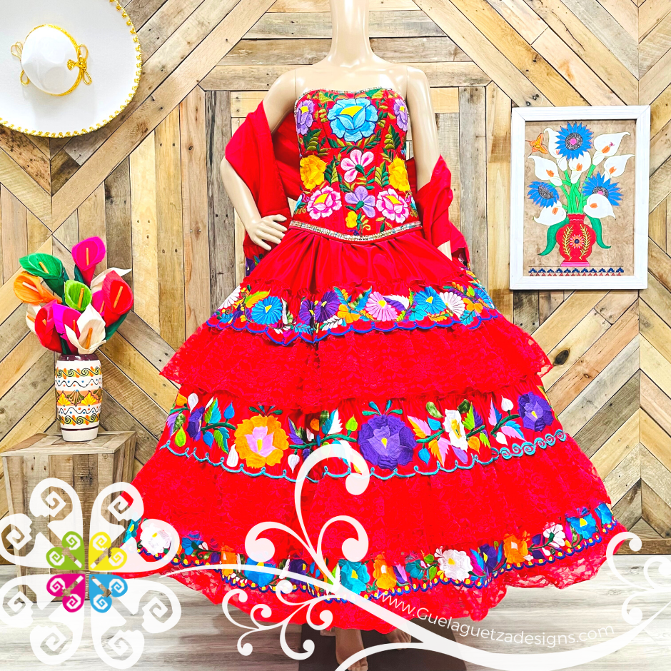 Red Quinceañera Puebla Dress - CUSTOM ORDER