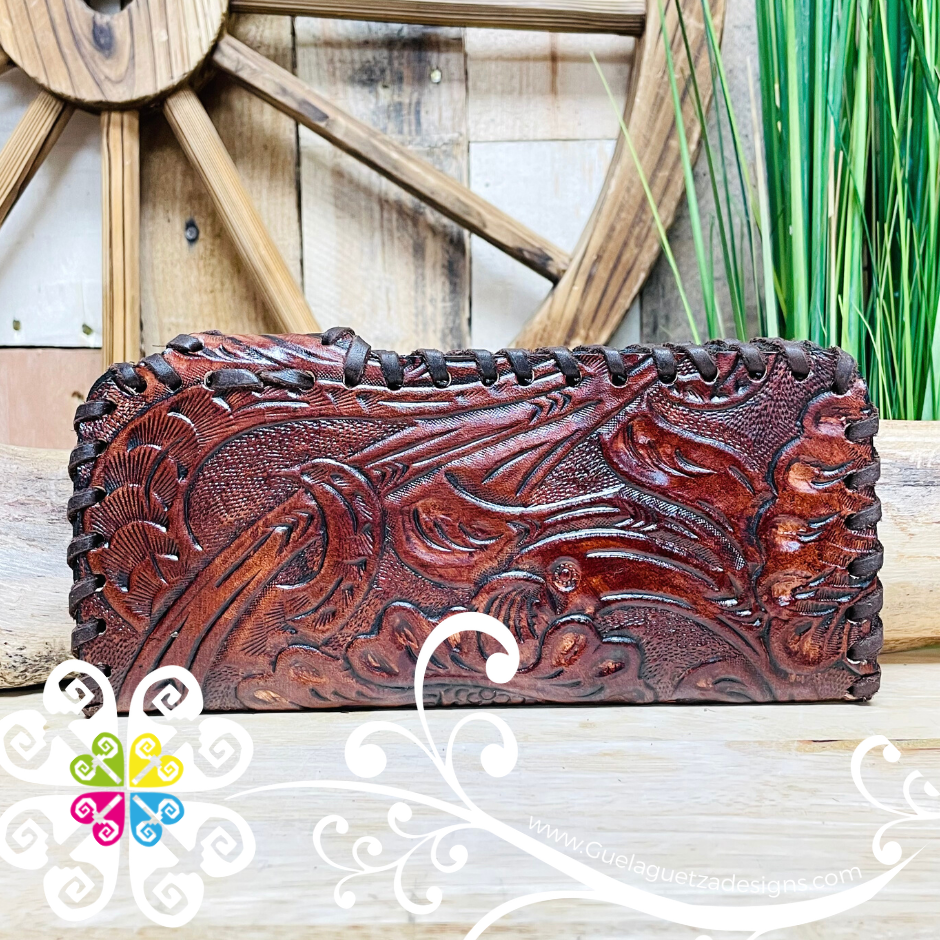 Floral Stamping Cartera Troquelada - Leather Wallet