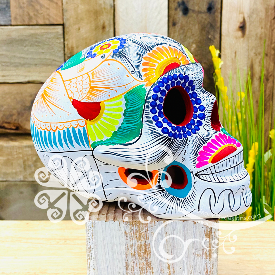 Extra Large Multicolor Hand Painted Sugar Skull  - Calaverita Guerrero