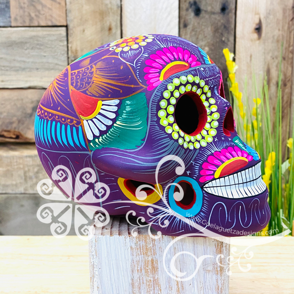 Extra Large Multicolor Hand Painted Sugar Skull  - Calaverita Guerrero