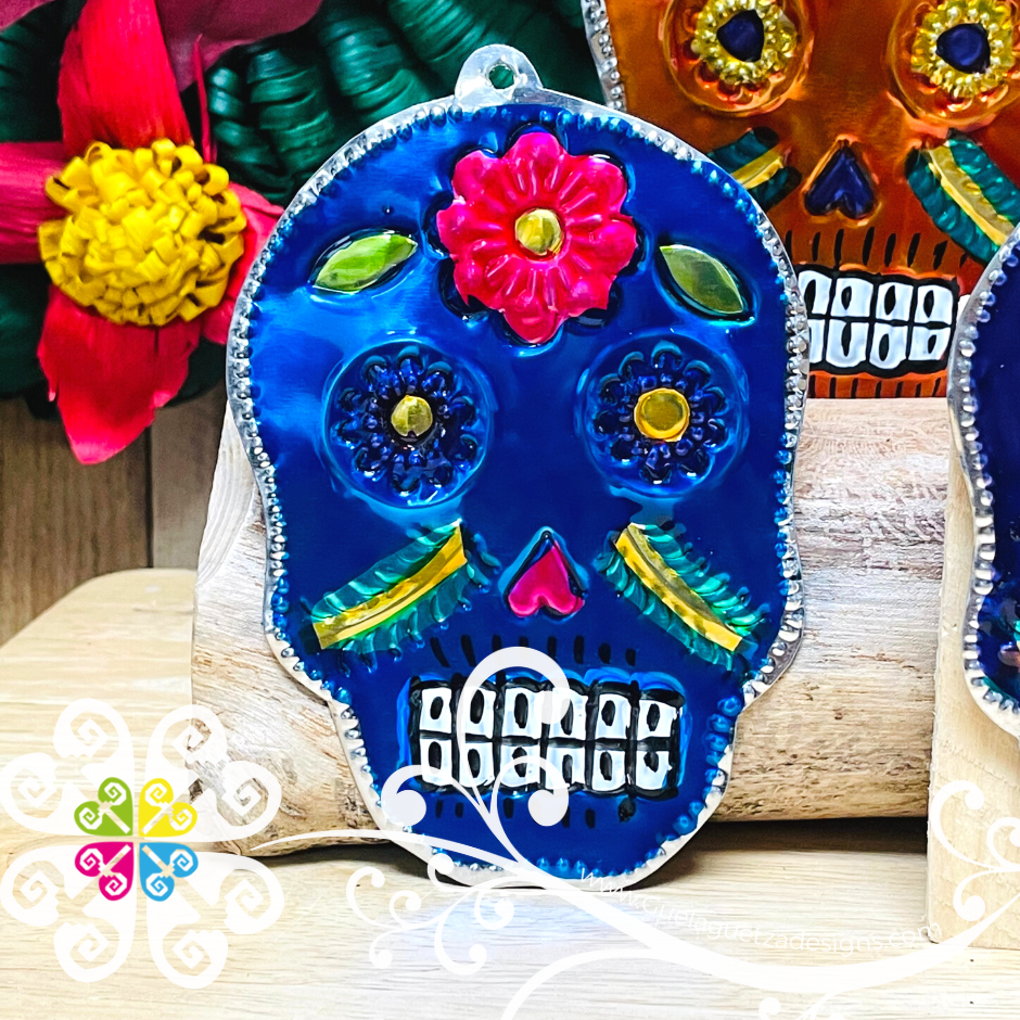 Set of 6 Hojalata Sugar Skull Ornaments - Mexican Christmas