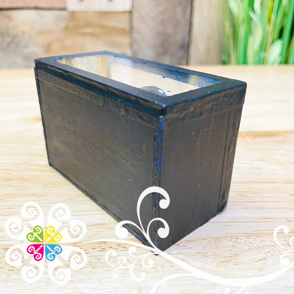 Black Mini Square Mexican Box Decor - Cajita Decorativa Barro Cocido