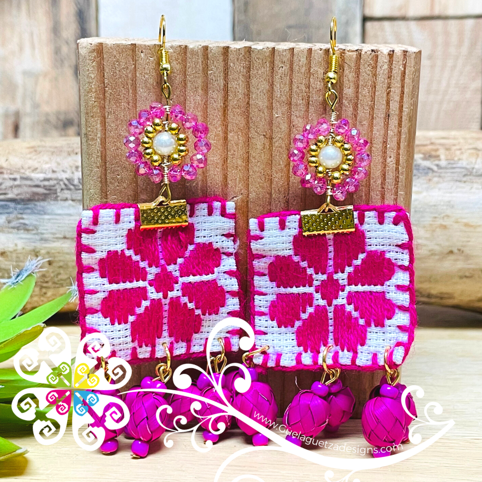 Embroidered Daisy- Palm Earrings