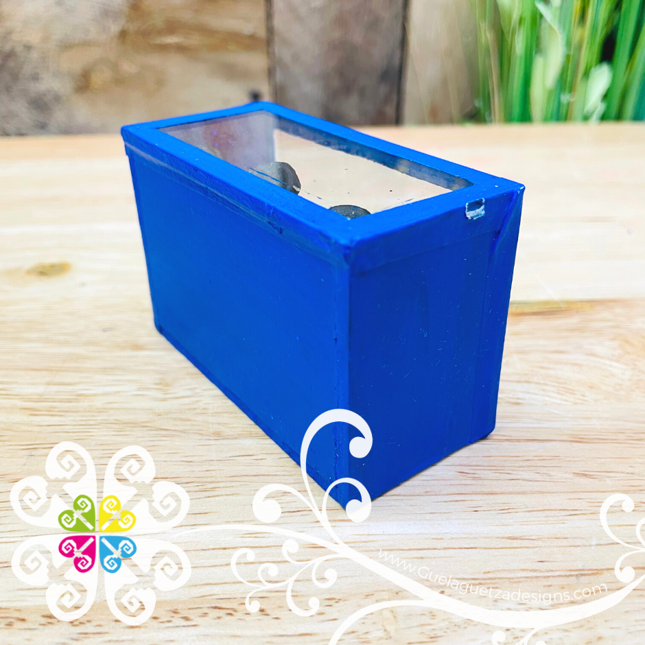 Blue Mini Square Mexican Box Decor - Cajita Decorativa Barro Cocido