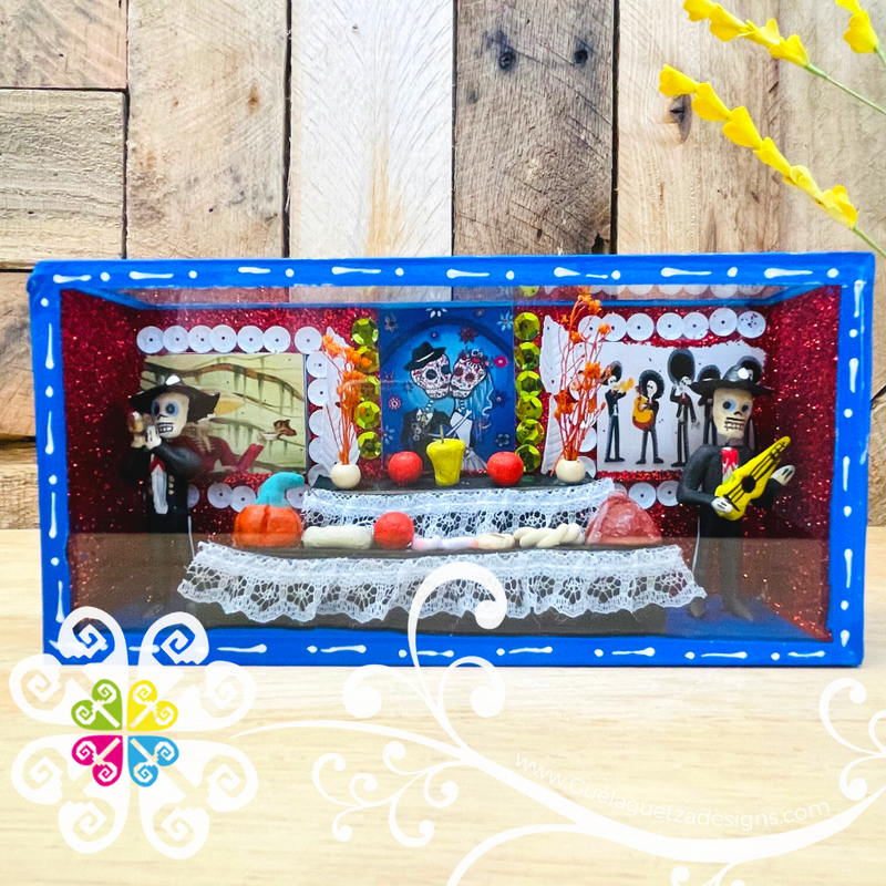 Blue Mini Square Mexican Box Decor - Cajita Decorativa Barro Cocido