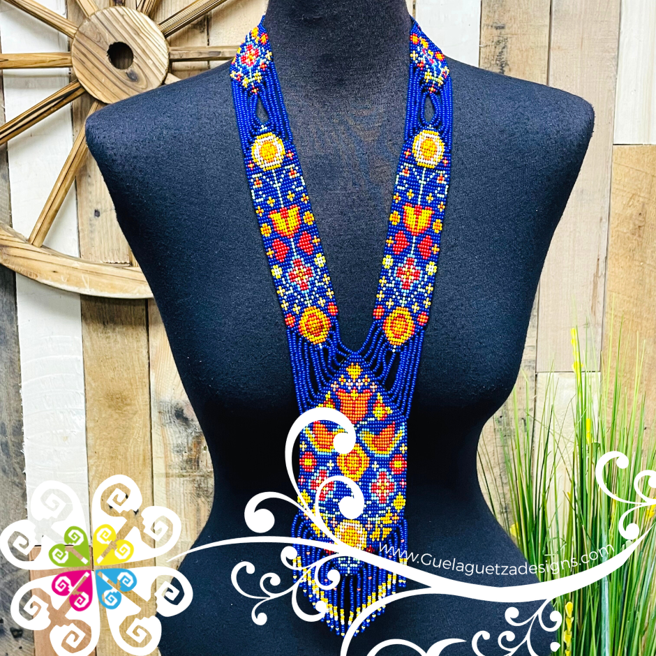 Long Birds and Tulips - Beaded Necklace