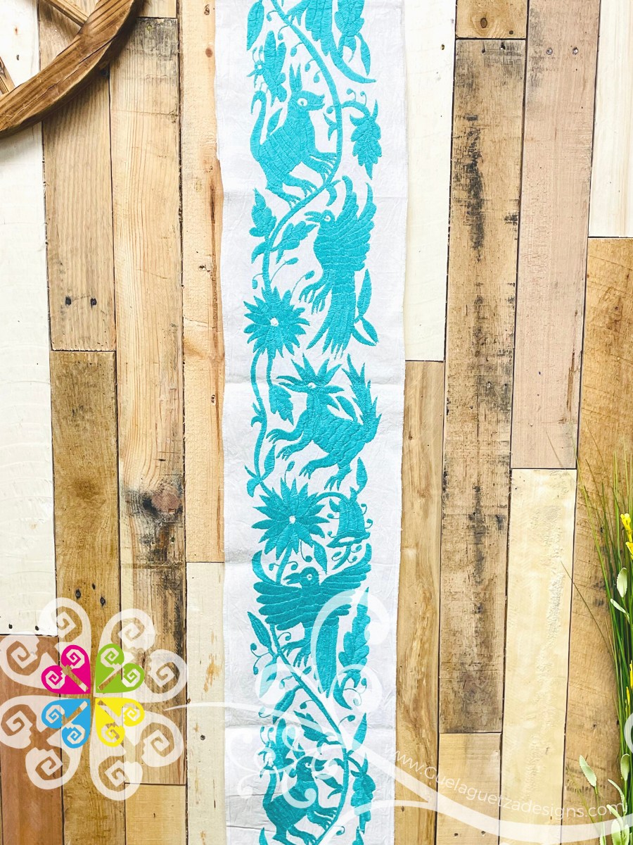 Teal Small Solid Otomi Table Runner - Camino de Tenango