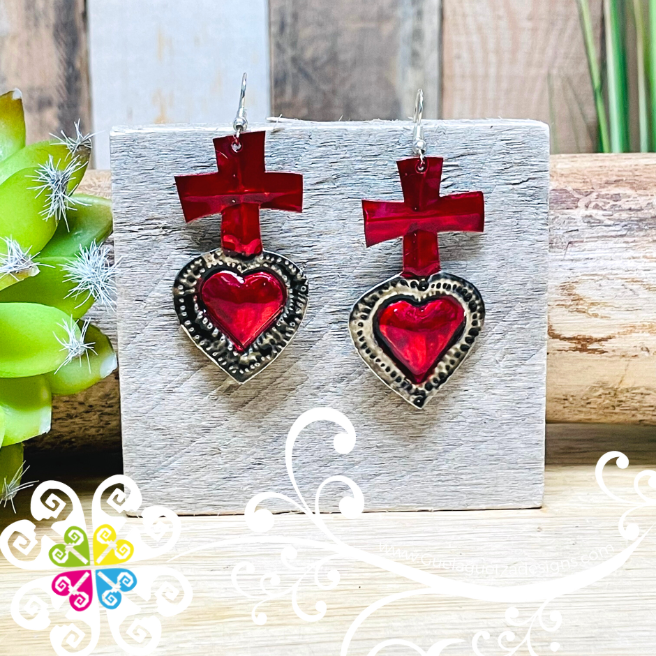 Red - Black Hearts - Hojalata Earrings