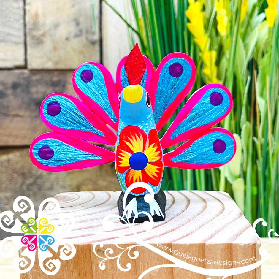 Small Peacock Alebrije- Handcarve Wood Decoration Figure