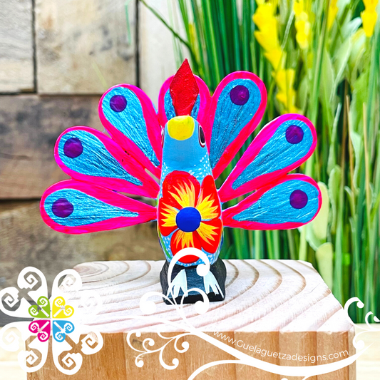 Small Peacock Alebrije- Handcarve Wood Decoration Figure