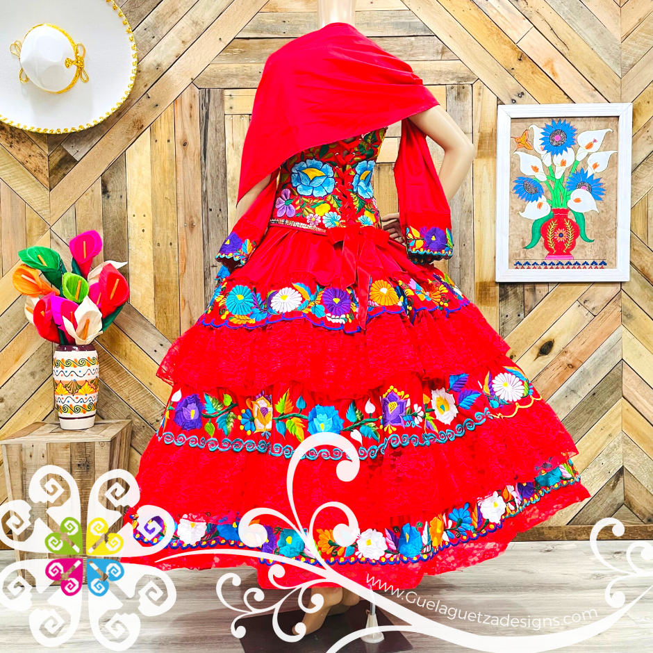 Red Quinceañera Puebla Dress - CUSTOM ORDER