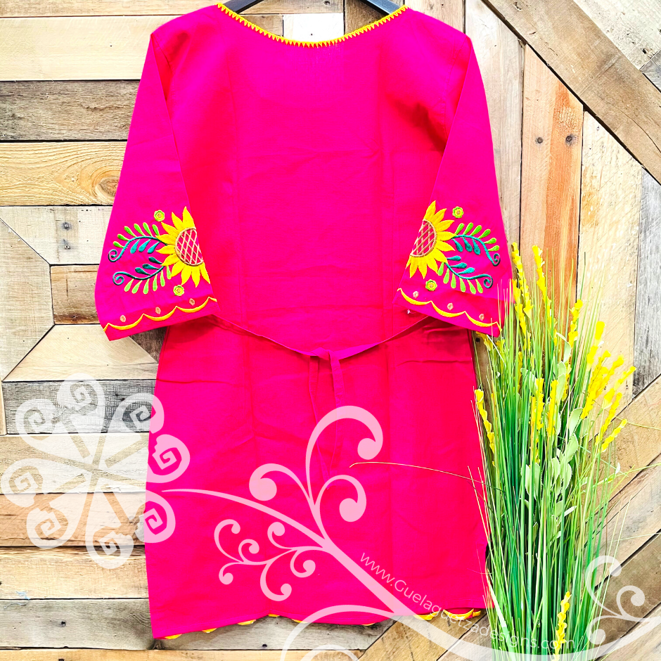 Sunflower Embroider Dress - 3/4 Sleeve