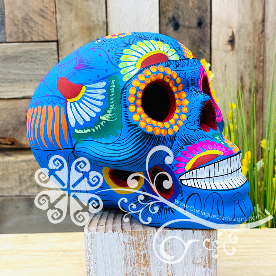 Extra Large Multicolor Hand Painted Sugar Skull  - Calaverita Guerrero