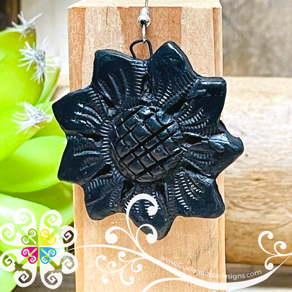 Sunflower - Black Clay Earrings