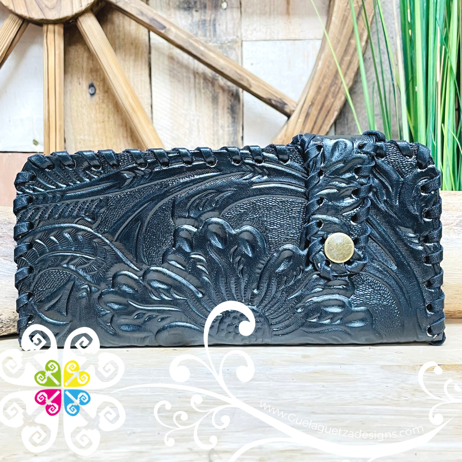 Floral Stamping Cartera Troquelada - Leather Wallet