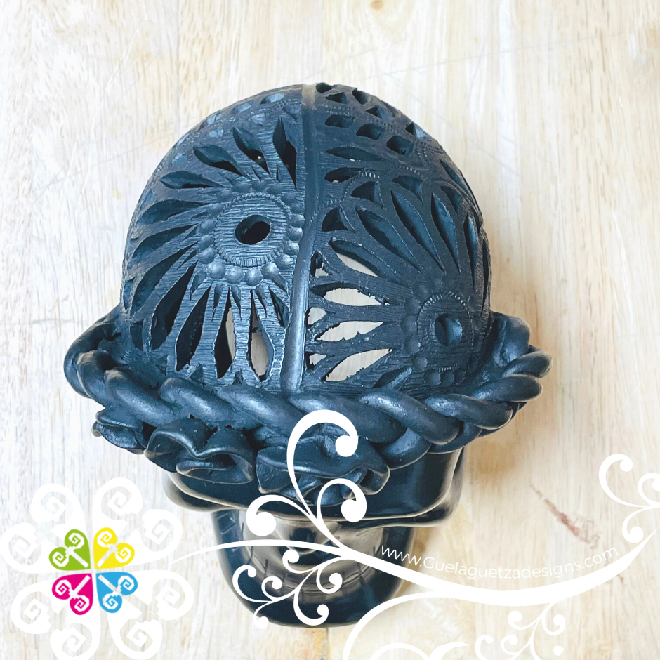 Large Frida Skull  - Black Clay Oaxaca