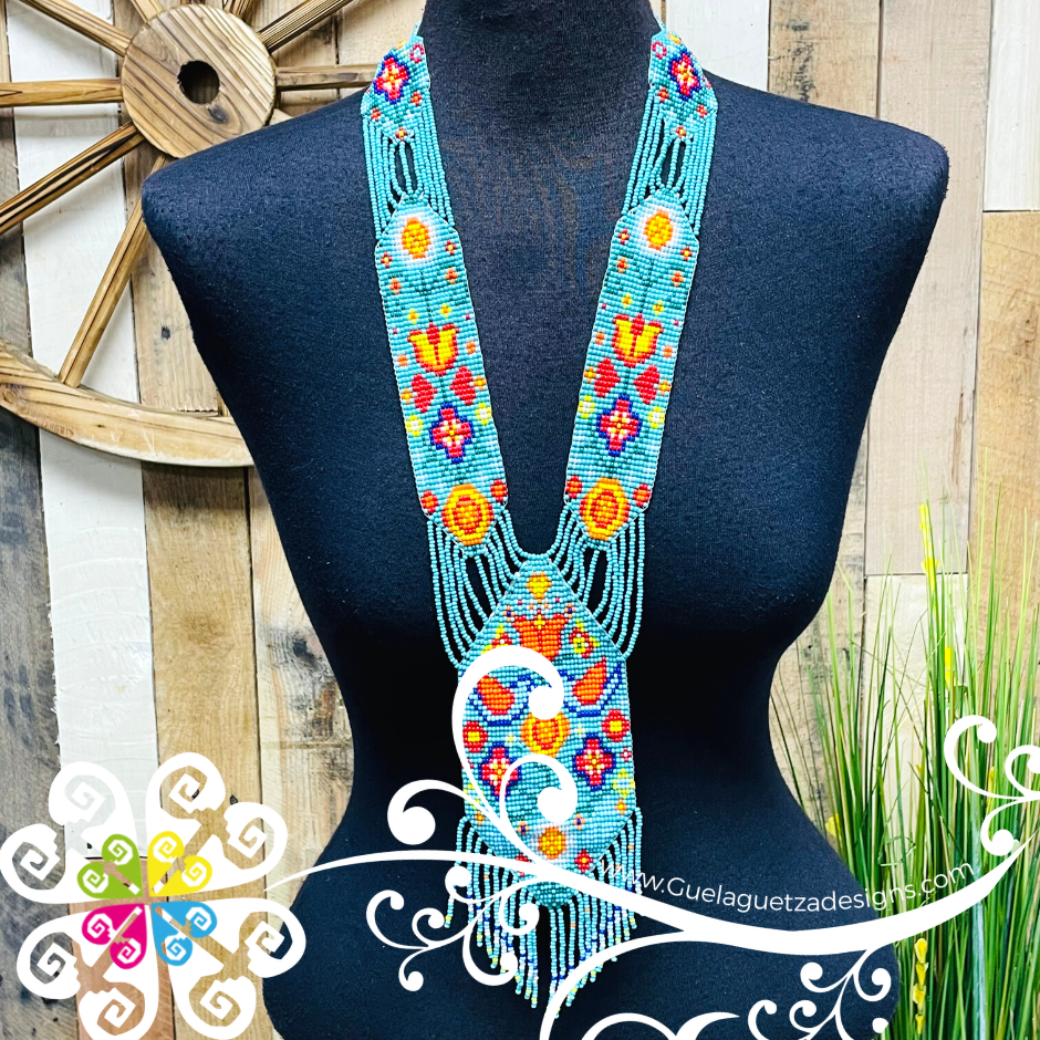 Long Birds and Tulips - Beaded Necklace