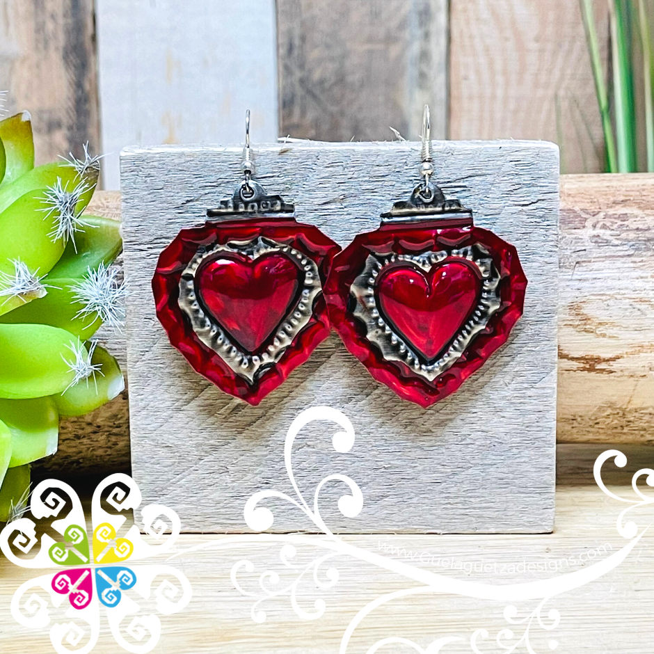 Red - Black Hearts - Hojalata Earrings