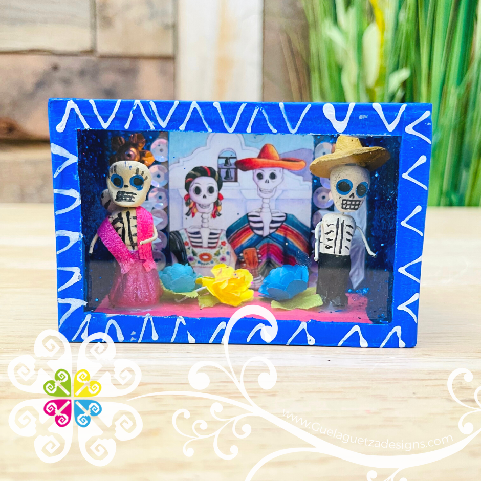 Blue Mini Square Mexican Box Decor - Cajita Decorativa Barro Cocido