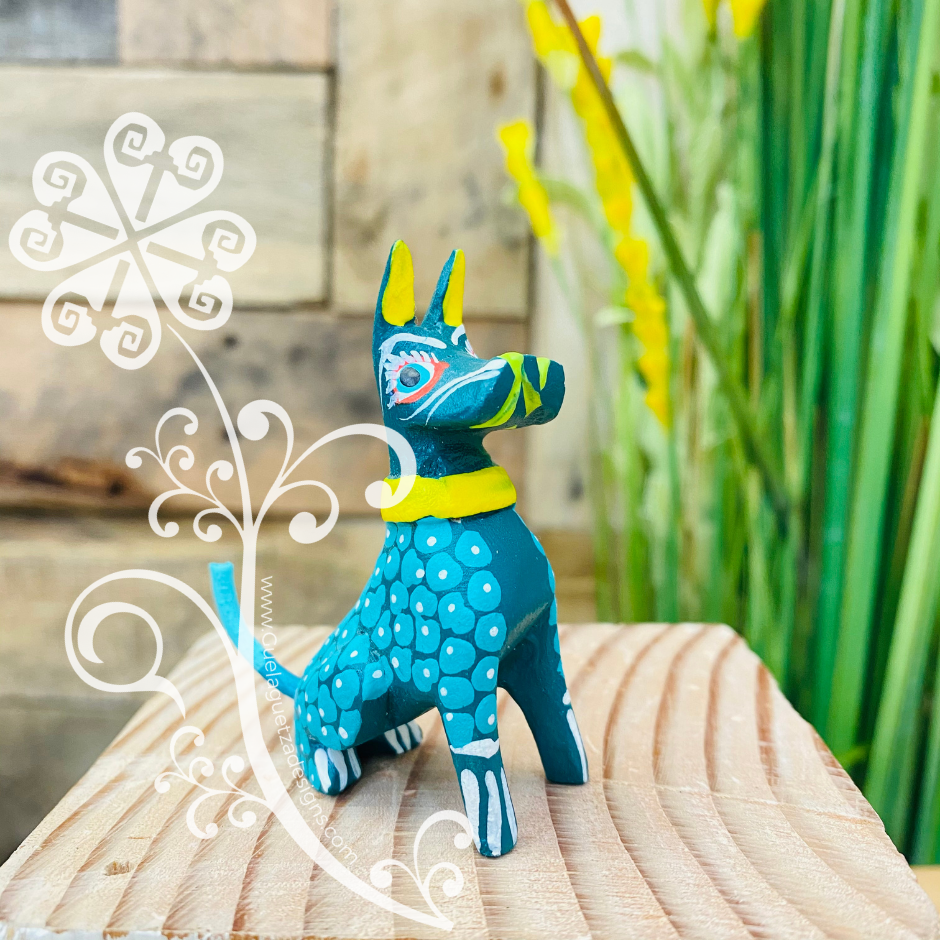 Mini Dog Schnauzer Alebrije Handcarve Wood Decoration Figure