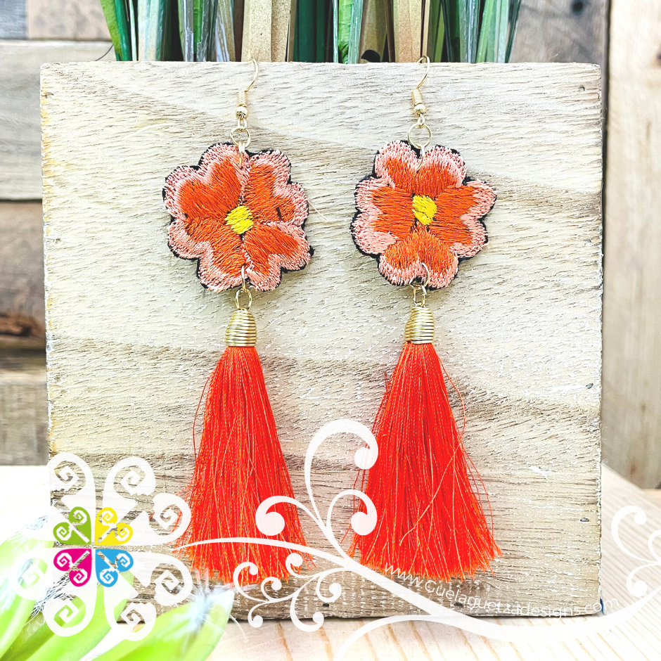 Flor Bordada with Tassel Earrings