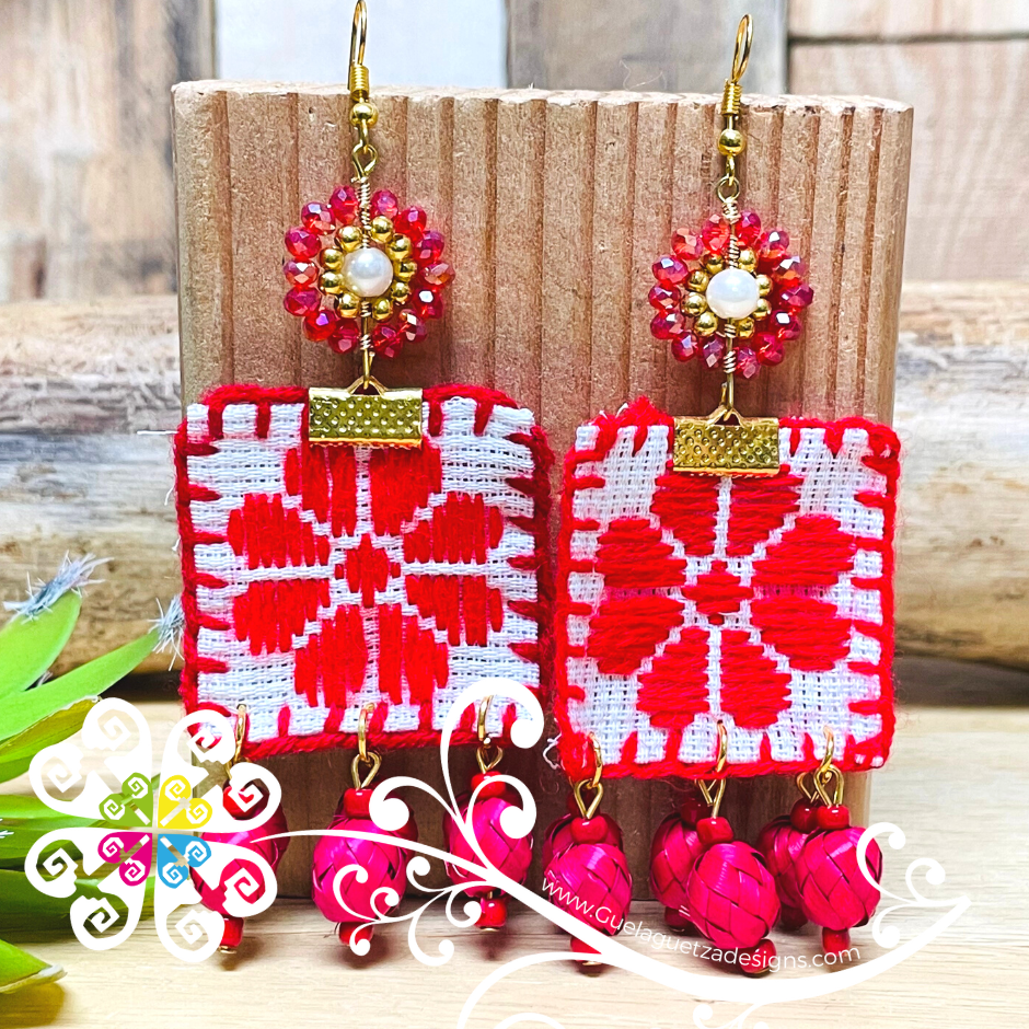 Embroidered Daisy- Palm Earrings