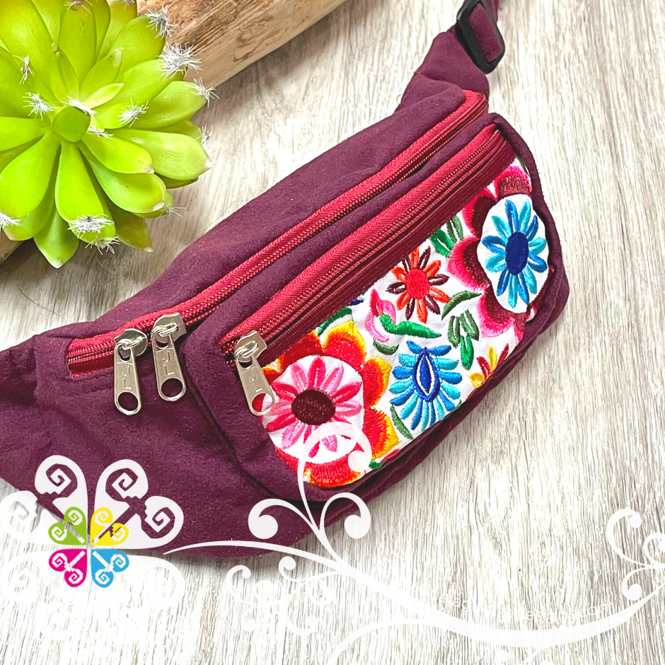 Maroon Embroider Fanny Pack - 3 pockets