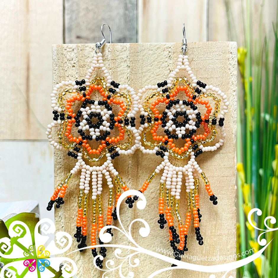 Beaded Geranium Flower Earrings