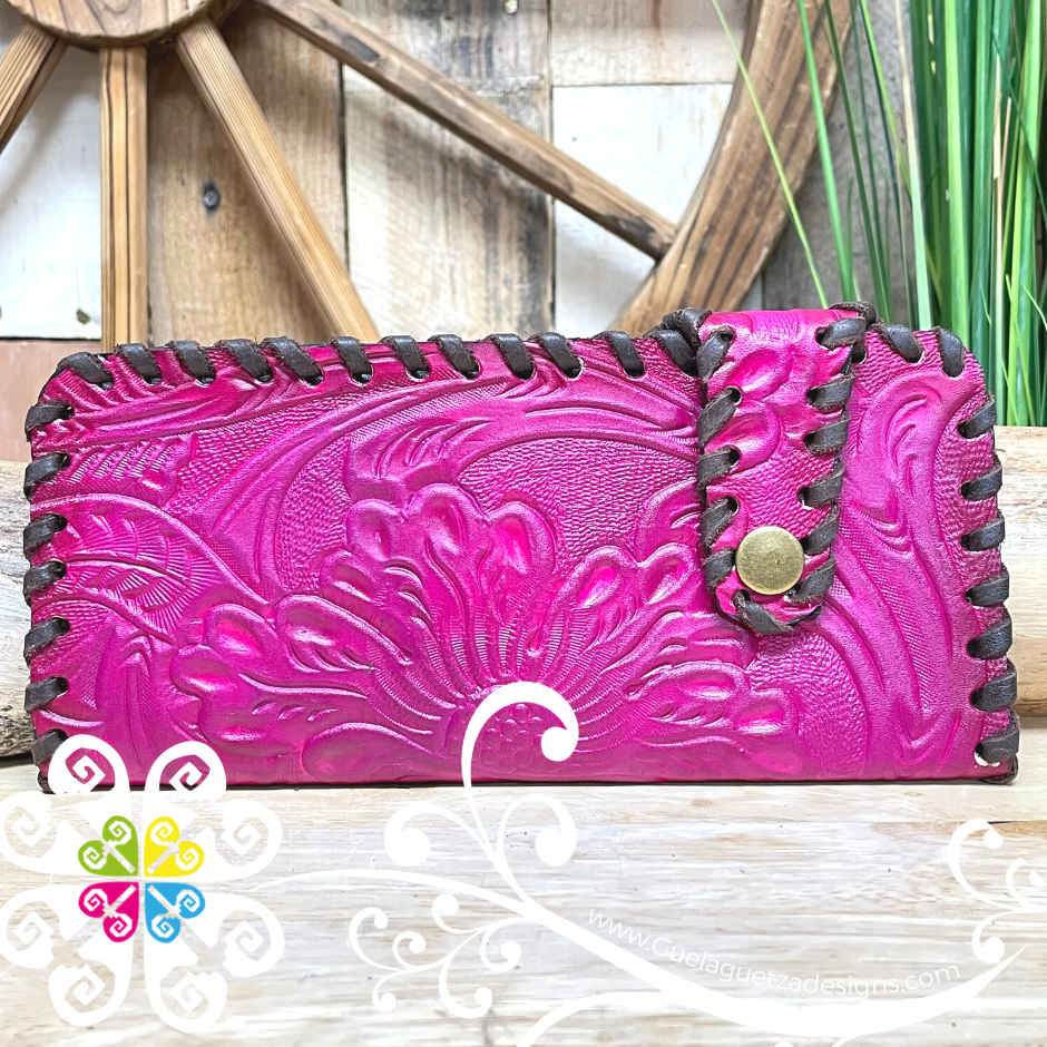 Floral Stamping Cartera Troquelada - Leather Wallet