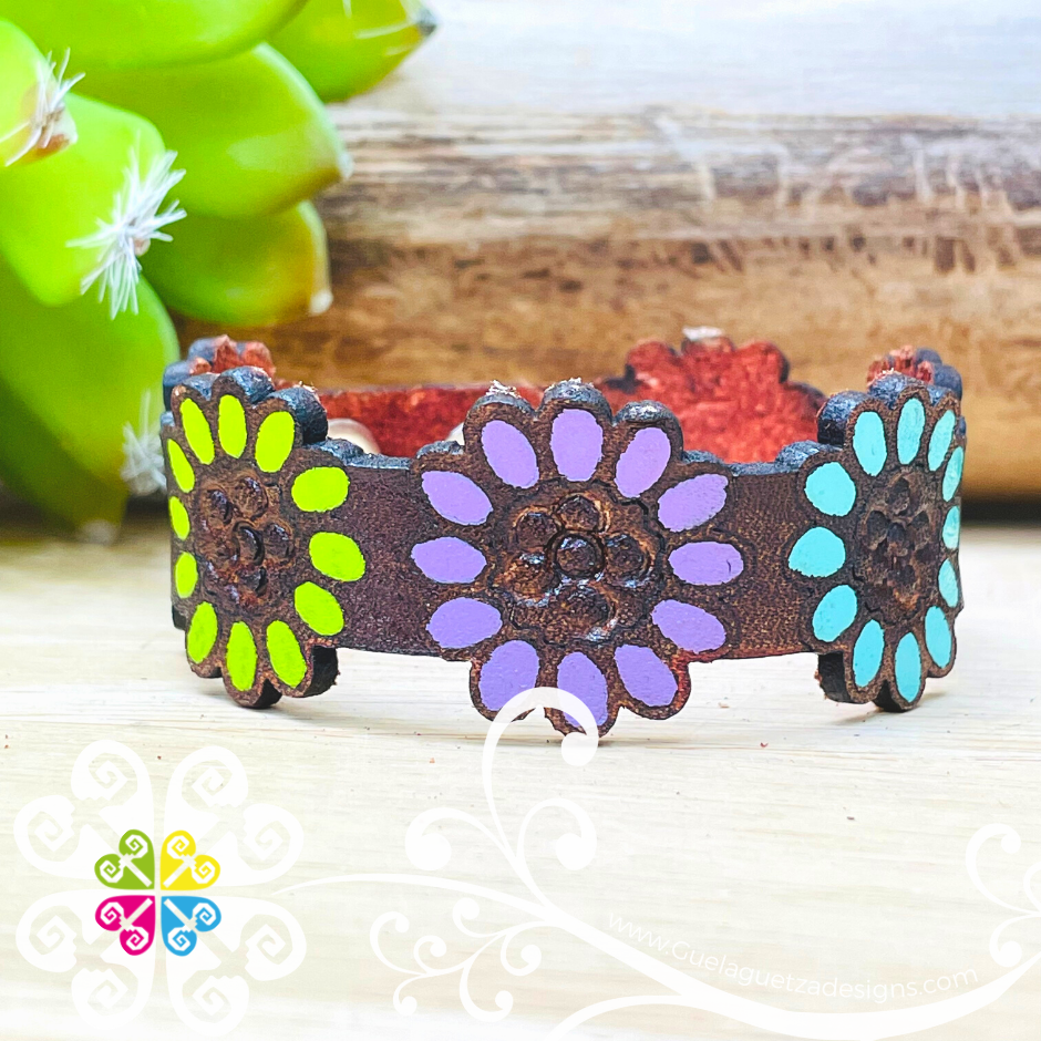 Large Sunflower Leather Bracelet - Kids Bracelet