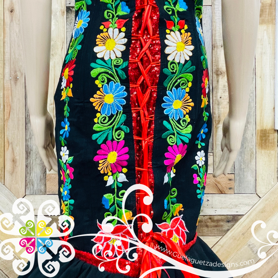 Black Puebla Party Dress - CUSTOM ORDER – Guelaguetza Designs
