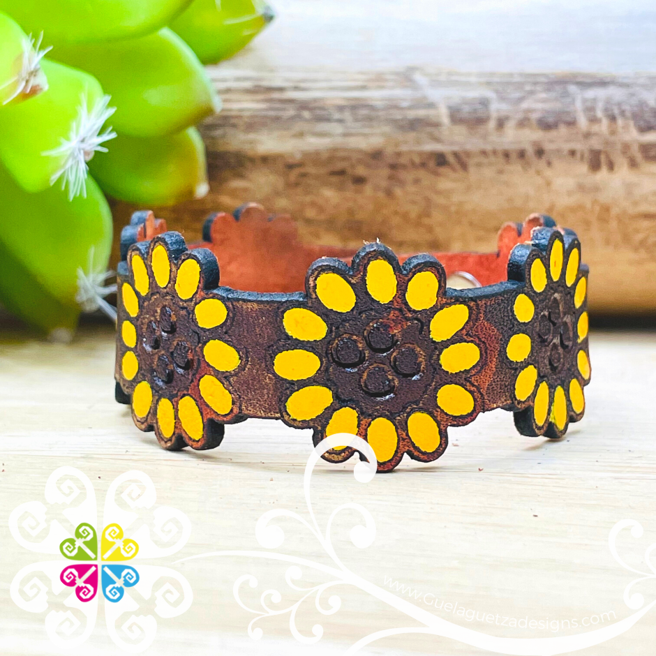 Large Sunflower Leather Bracelet - Kids Bracelet